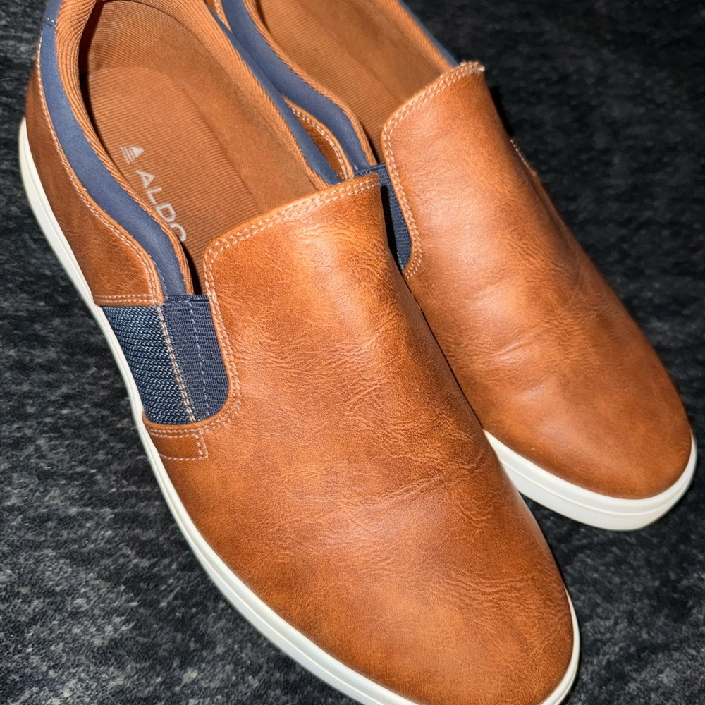 Aldo Men's Brown and Blue Slip-On Loafers Price will not be lowered